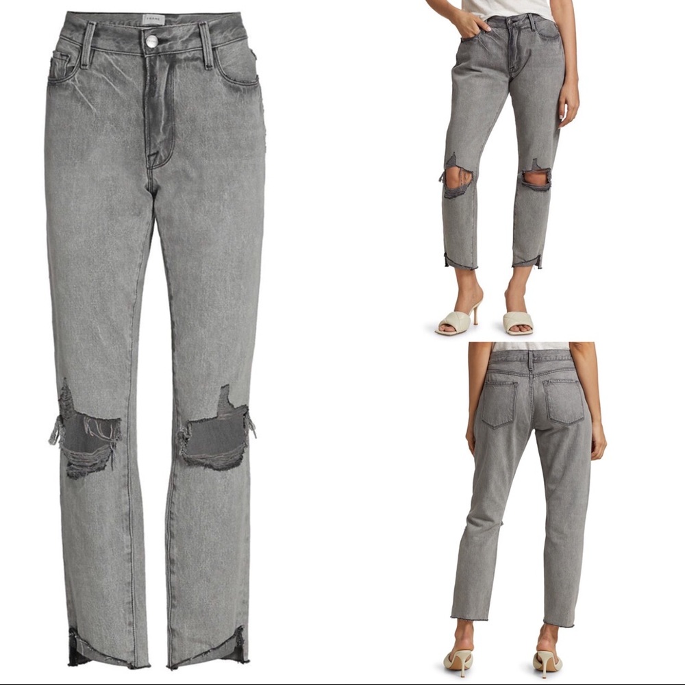 $248 frame le garçon ripped distressed crop jeans women size 27 loose fit